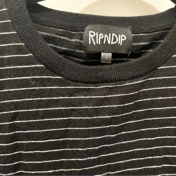 RIP n DIP striped kitty long sleeve tee large black white - Picture 5 of 7